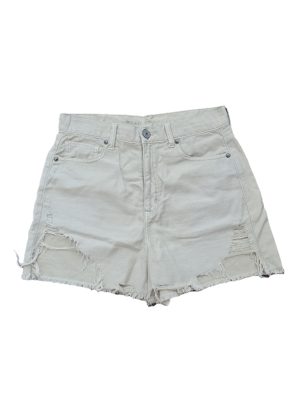 American Eagle Outfitters Cream Distressed High-Rise Jean Shorts